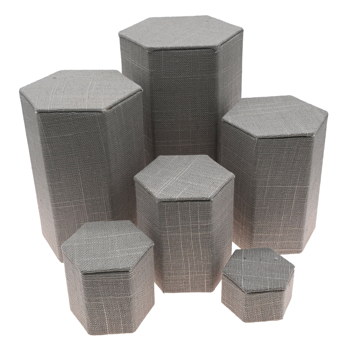 Grey Linen Jewelry Display Shelf Riser Set, 6 Pieces