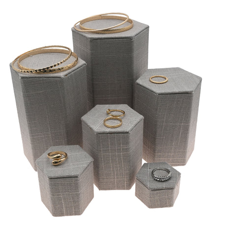 Grey Linen Jewelry Display Shelf Riser Set, 6 Pieces
