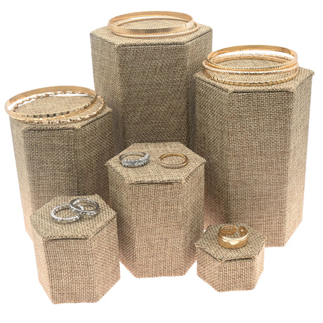 6-Piece Brown Burlap Display Shelf Riser Set