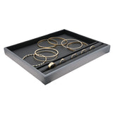 Black Leatherette Flat Tray with Section for Rings - Steel Grey Trim