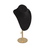 Black Velvet Necklace Bust With Adjustable Gold Metal Base - 13" ~ 16" Tall