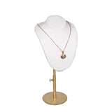 White Leatherette Necklace Bust With Adjustable Gold Metal Base - 11" ~ 14" Tall