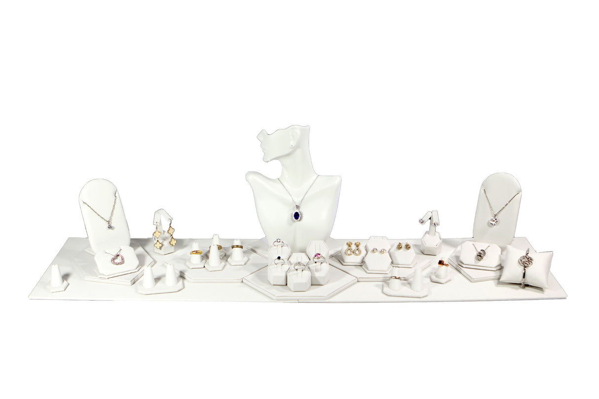 34-Piece White Faux Leather Jewelry Showroom Display Set