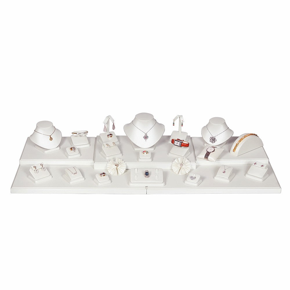26-Piece Pearl White Leatherette Jewelry Showcase Display Set