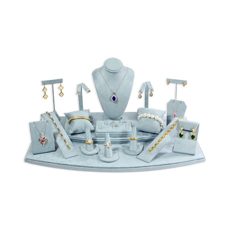 18 Piece Light Blue Suede Jewelry Display Set