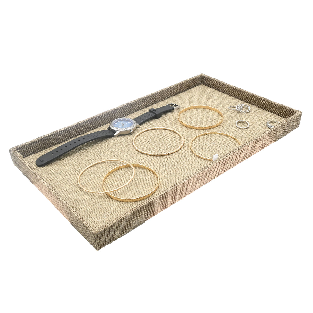 Brown Burlap Wrapped Jewelry Display Tray - 1" Deep