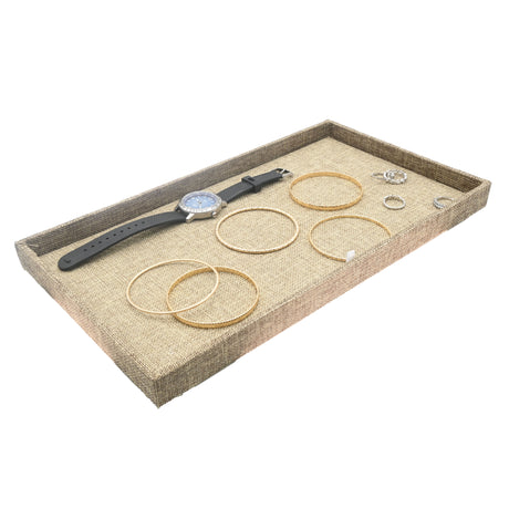 Brown Burlap Wrapped Jewelry Display Tray - 1" Deep