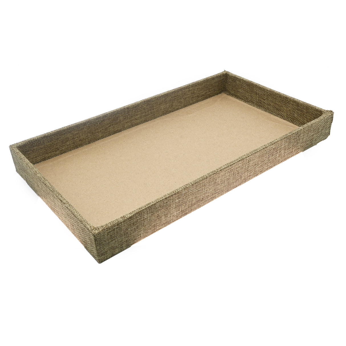 Brown Burlap Wrapped Jewelry Display Tray - 1.5" Deep