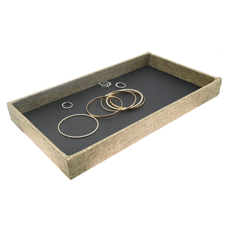 Brown Burlap Wrapped Jewelry Display Tray - 1.5" Deep