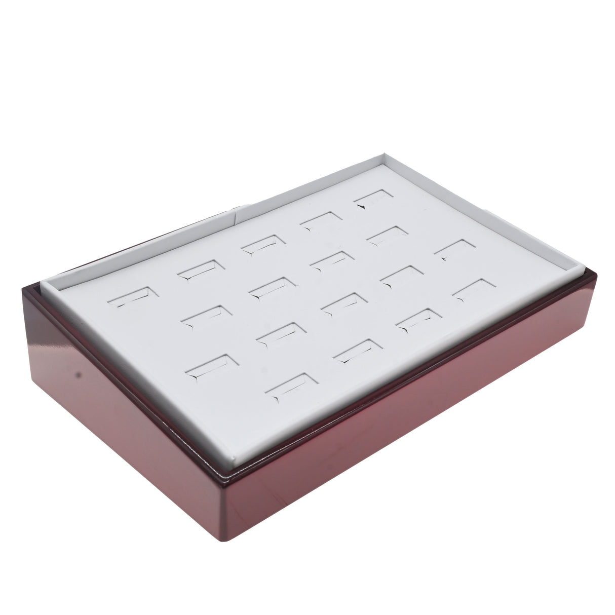 Red Rosewood & White Leatherette 18-Slot Ring Display Tray
