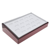 Red Rosewood & White Leatherette 18-Slot Ring Display Tray