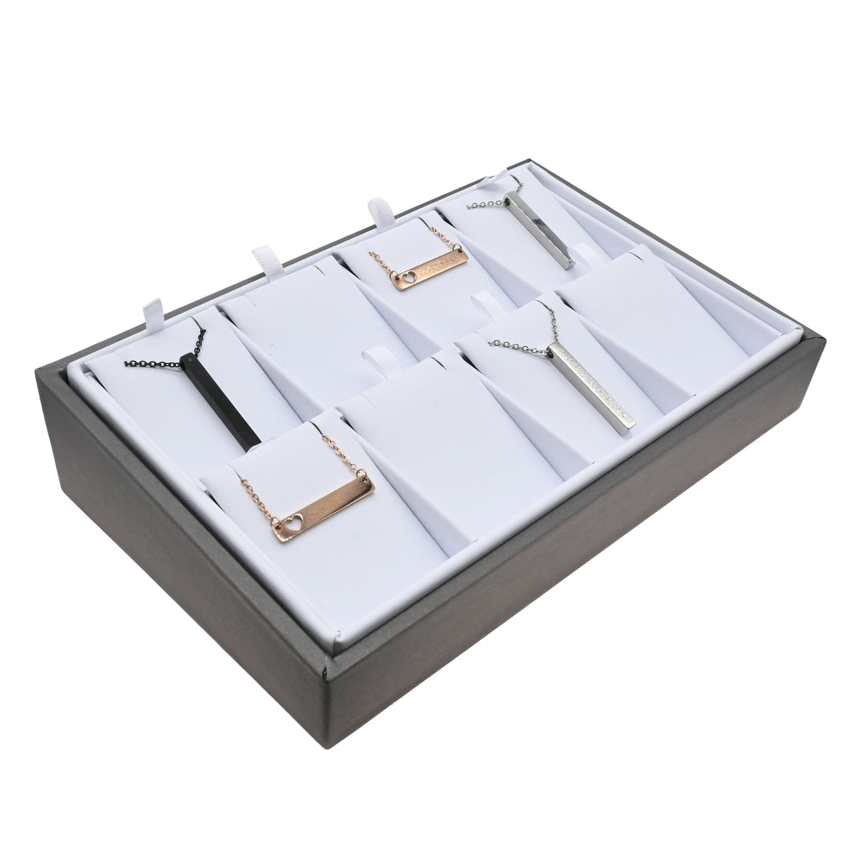 Steel Grey & White Leatherette 8-Compartment Earring & Pendant Display Tray
