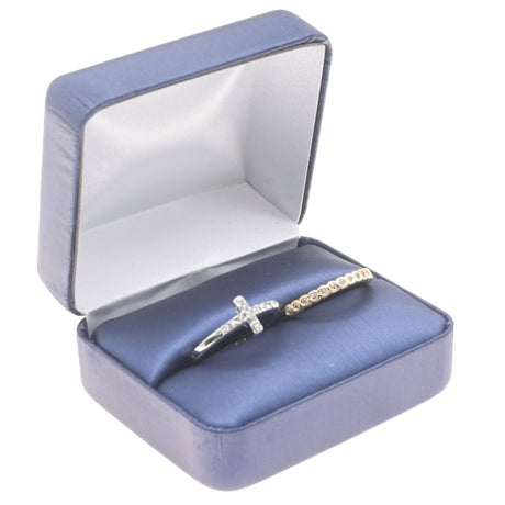 Blue Leatherette Wide Dual Ring Box - Pack of 12