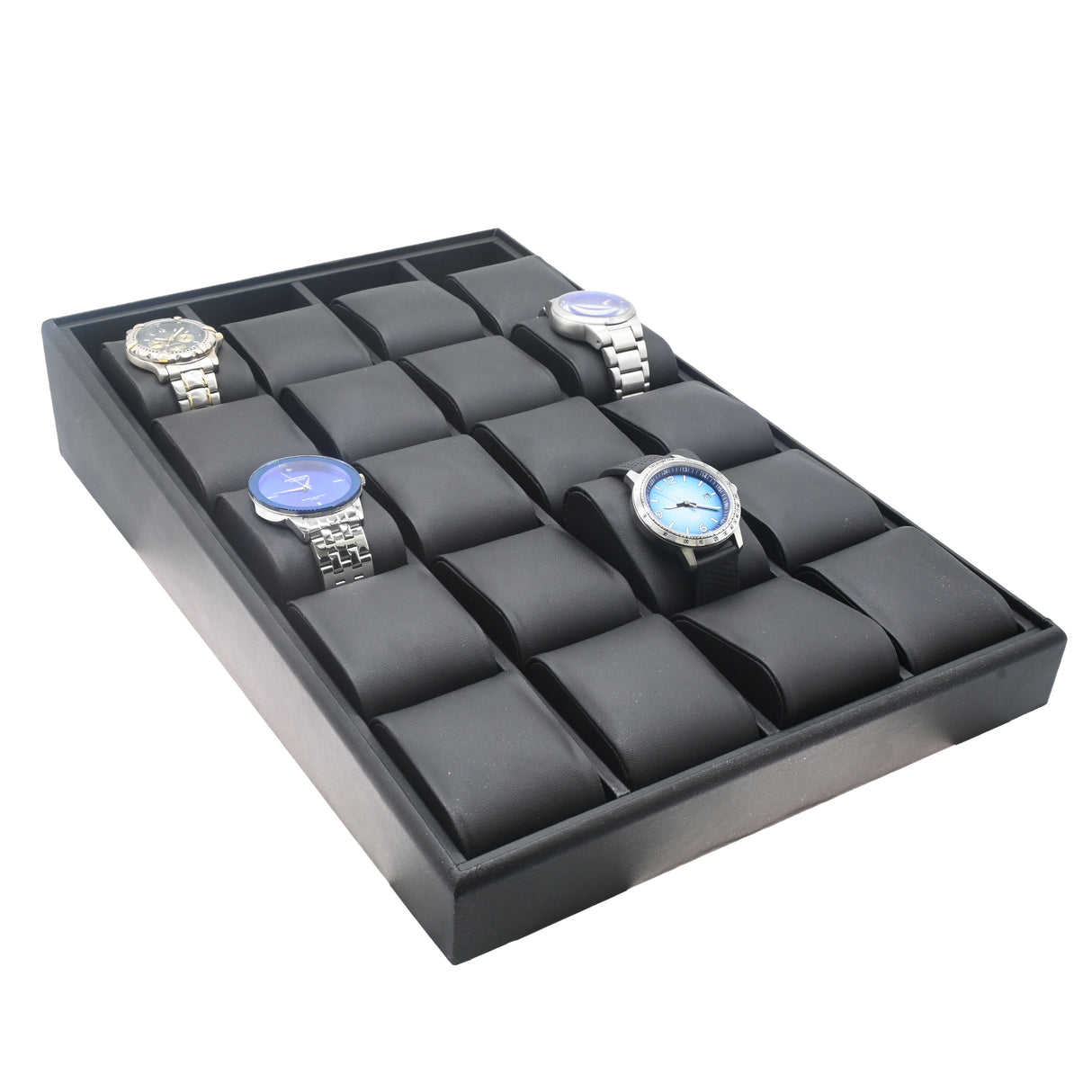 Black Leatherette Watch Display Tray - Holds 20 Watches