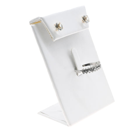 White Leatherette Jewelry Earring and Ring Combination Stand