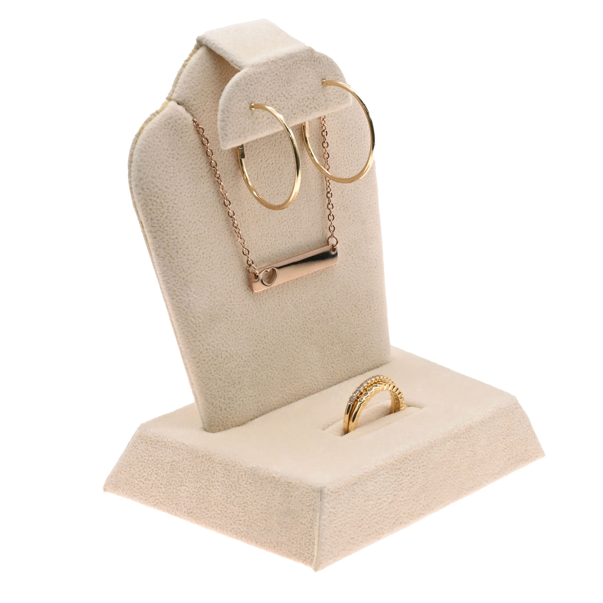 Beige Faux Suede Combination Jewelry Stand - Ring, Earring & Necklace