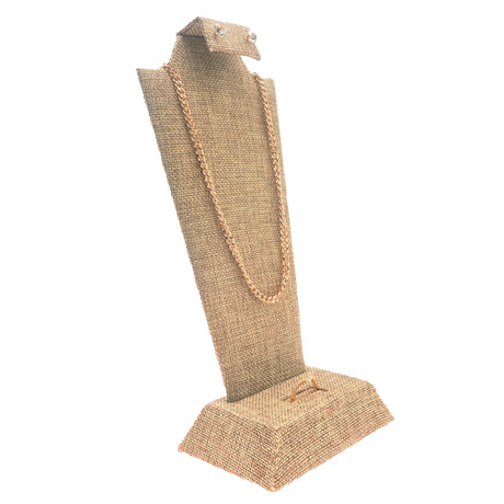 Brown Burlap Earring, Ring & Necklace Combo Display, 9-1/2" Tall