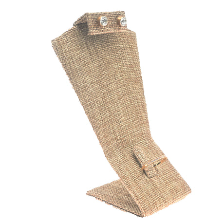Brown Burlap Earring, Ring & Necklace Combo Display, 5-1/2" Tall